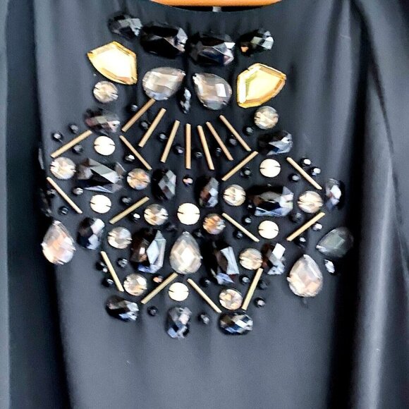 Zara Black Beaded embellished Chiffon Blouse M - Picture 3 of 6